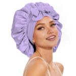 haar bonnet van satijn lila